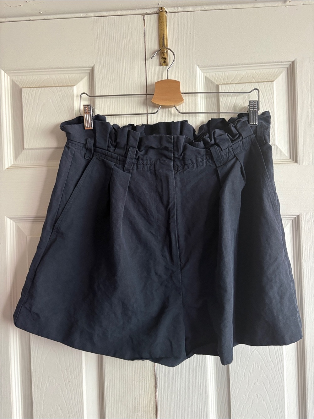 Ulla Johnson Navy High-Waist Paperbag Shorts